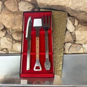 NEW VTG Vernco 3-Piece BBQ Grilling Tool Set Mid Century Modern Stainless Japan